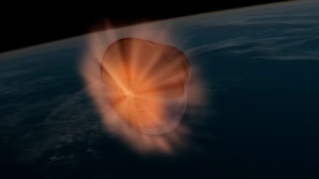 Ilustración de la cápsula Orión de la NASA durante el reingreso atmosférico, rodeada de plasma incandescente.