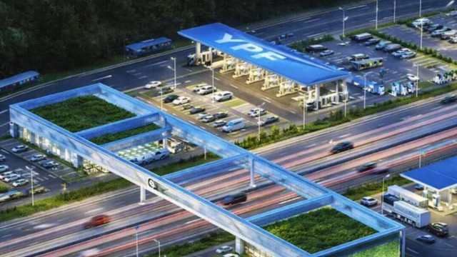 Ilustración o render del futuro complejo multiservicios con estación de servicio y centro comercial en la Ruta Nacional 9.