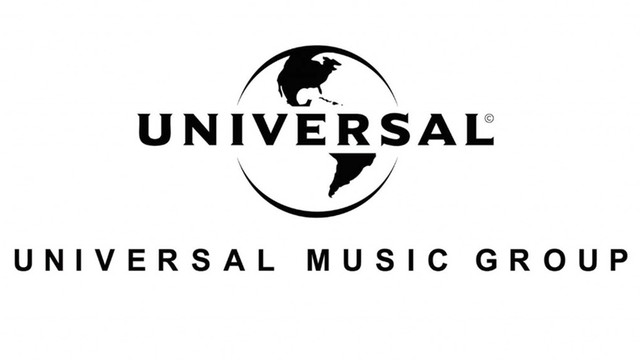 Logotipo de Universal Music Group junto a una representación gráfica de un gráfico bursátil en alza.