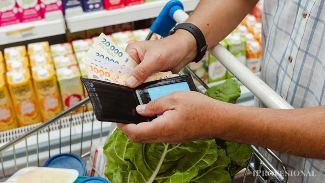 Gráfico de evolución de precios en góndola de supermercado con productos alimenticios