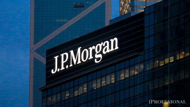 Gráfico financiero con logo de JP Morgan, ilustrando tendencias de mercado y resultados.