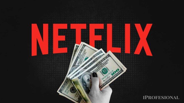 Gráfico con el logo de Netflix y símbolos de tendencia financiera ascendente y descendente.