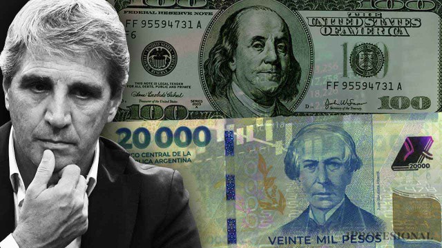 Gráfico de dólar y pesos argentinos sobre fondo de billetes
