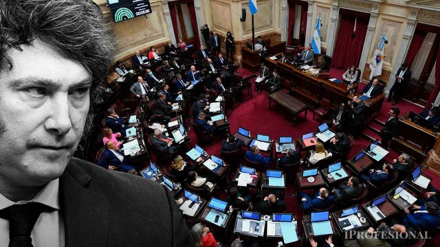 Senado argentino en sesión, con legisladores debatiendo en el recinto