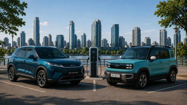 BYD Yuan Pro y Chevrolet Spark estacionados uno al lado del otro