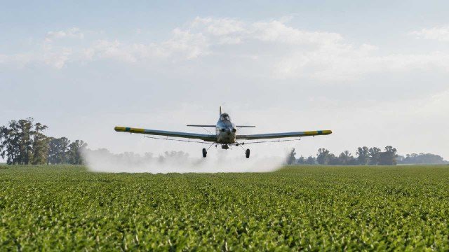 Vista del campo y viviendas en el periurbano de Pergamino, escenario del juicio por fumigaciones con agroquímicos