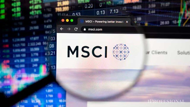 Gráfico de acciones argentinas y logotipo de MSCI