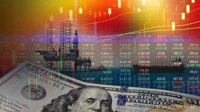Gráfico de mercado financiero con indicadores en baja