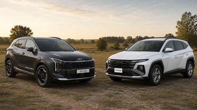Kia Sportage y Hyundai Tucson estacionados uno al lado del otro