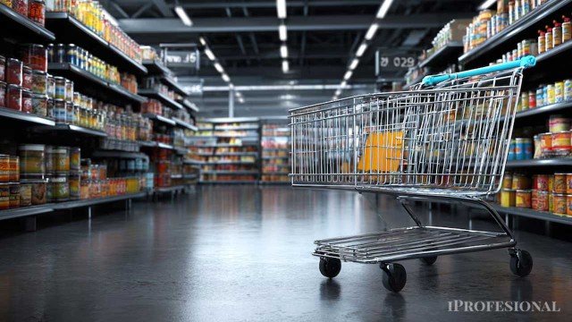 Góndola de supermercado con productos de consumo masivo