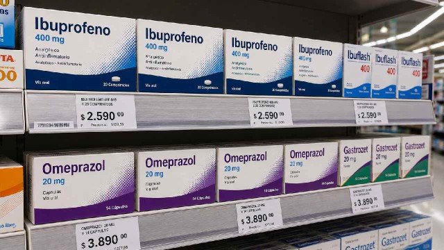 Farmacia con estanterías de medicamentos