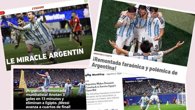 Jugadores de la selección argentina celebrando un gol durante el partido contra Egipto en el Mundial