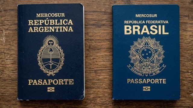 Bandera de Brasil y bandera de Argentina en mástiles
