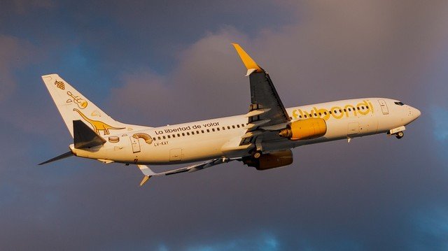 Avión de Flybondi estacionado en un aeropuerto